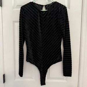 Elegant Velvet Black Long Sleeve Bodysuit